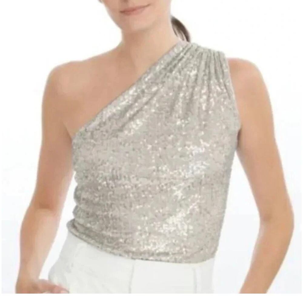 NEW NWT Generation Love Tina Sequin Top Argento size XXS
